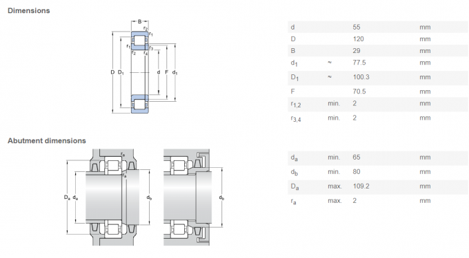 Roulements à rouleaux cylindrique de rangée simple en laiton de support de SKF NUP311ECM à grande vitesse C3 55*120*29